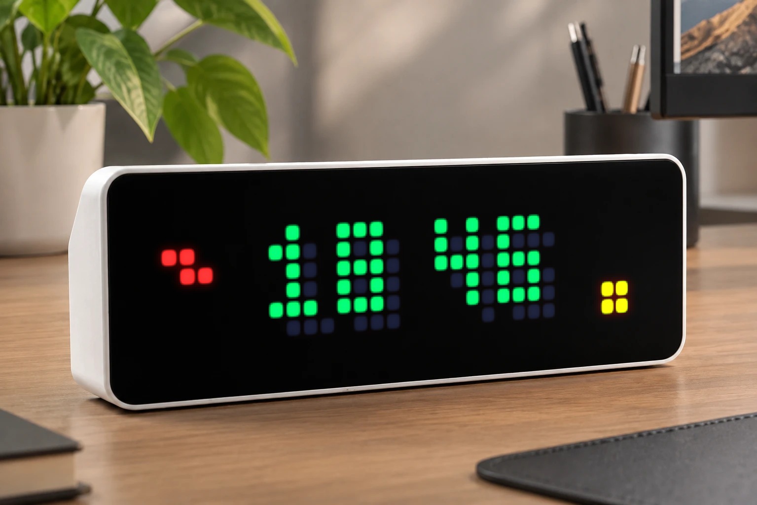 TetrisSkyFallClock shown on an AWTRIX display